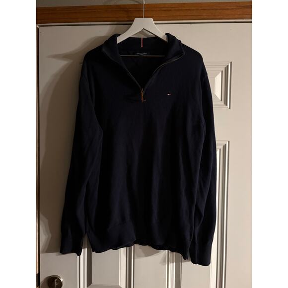 Tommy Hilfiger Navy Blue 1/4 Zip Pullover Mens Size XL - Picture 1 of 3